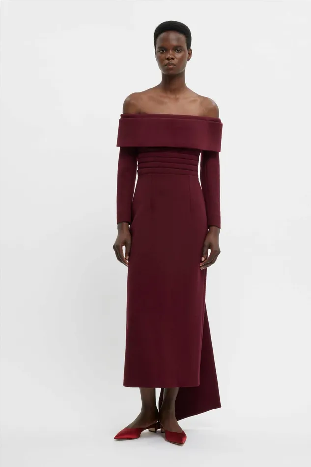 Emilia Wickstead Derika Dress In Burgundy Double Crepe Women Dresses