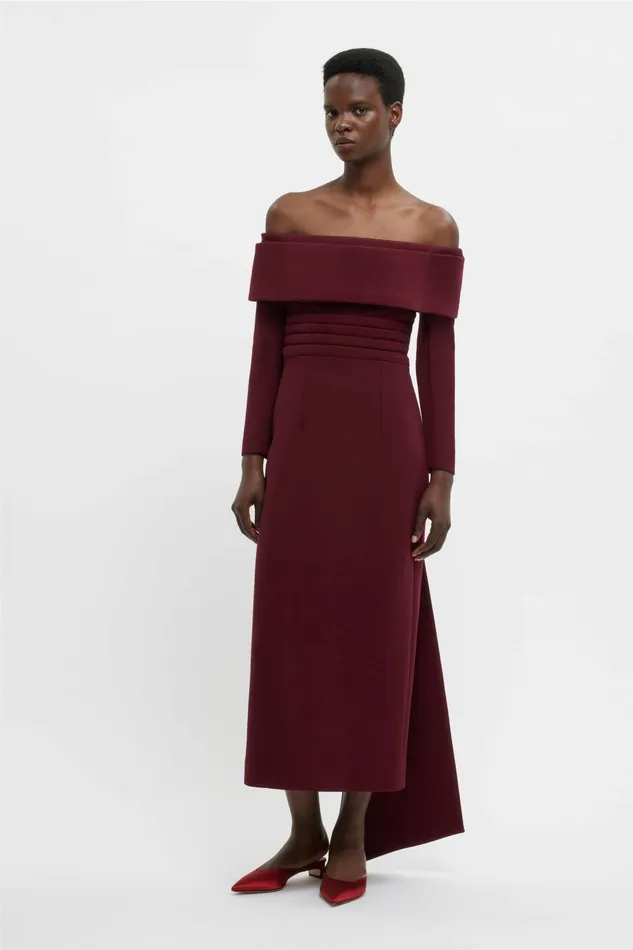 Emilia Wickstead Derika Dress In Burgundy Double Crepe Women Dresses