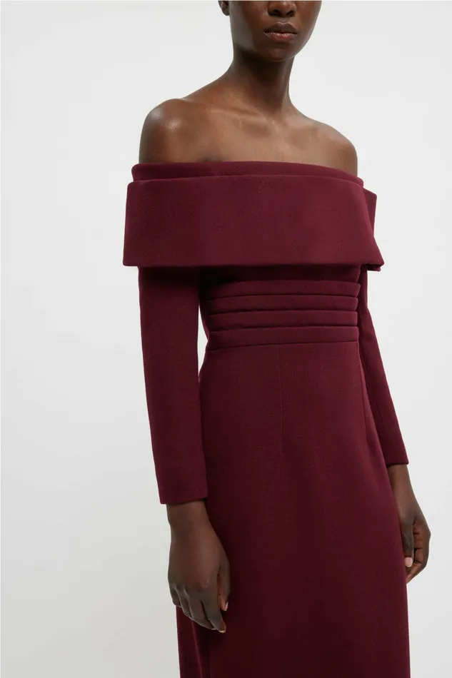 Emilia Wickstead Derika Dress In Burgundy Double Crepe Women Dresses