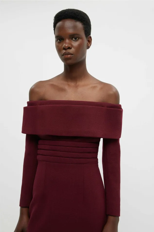 Emilia Wickstead Derika Dress In Burgundy Double Crepe Women Dresses