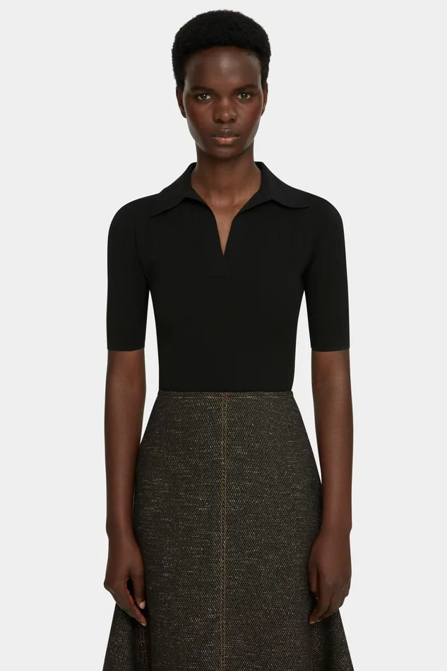 Emilia Wickstead Dune Black Fitted Polo Top Women Shirts and Tops