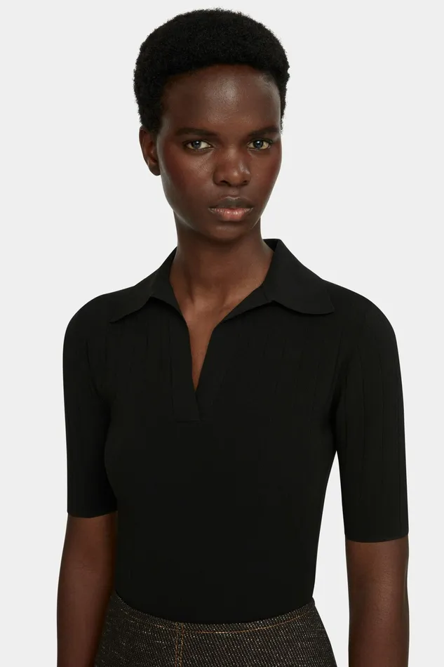 Emilia Wickstead Dune Black Fitted Polo Top Women Shirts and Tops