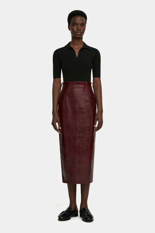 Emilia Wickstead Lorelei Pencil Skirt In Oxblood Leather Women Skirts