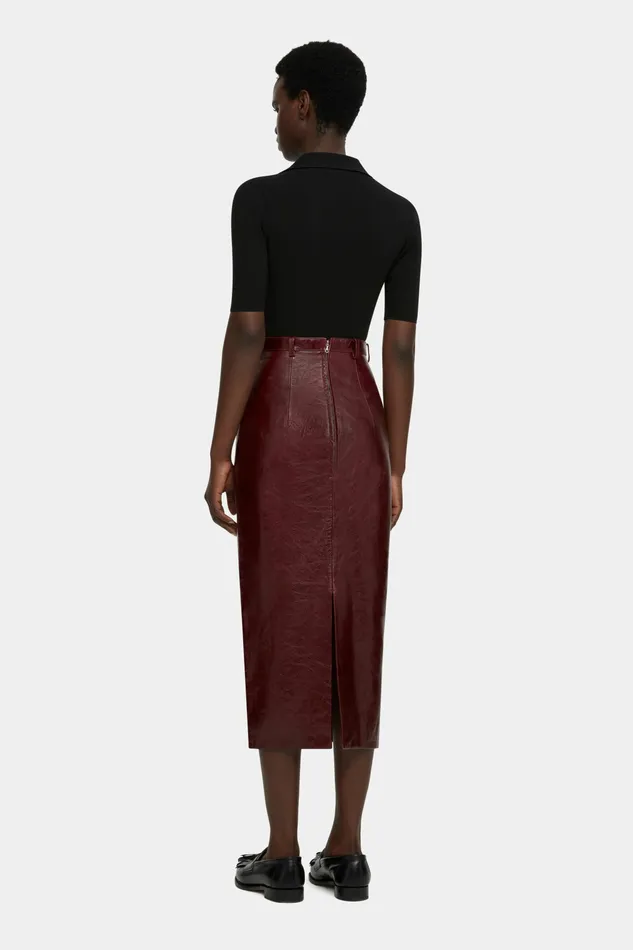 Emilia Wickstead Lorelei Pencil Skirt In Oxblood Leather Women Skirts