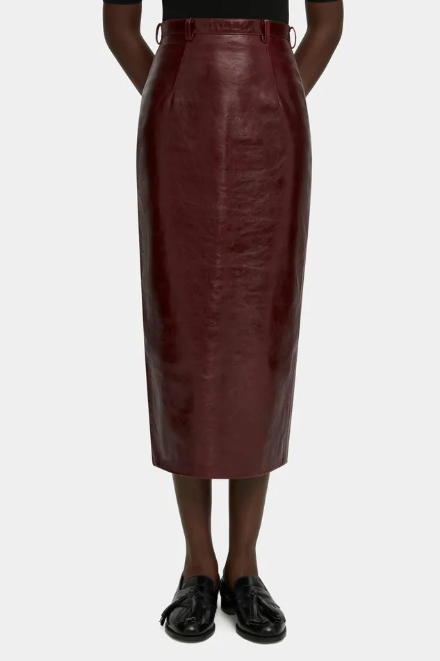 Emilia Wickstead Lorelei Pencil Skirt In Oxblood Leather Women Skirts
