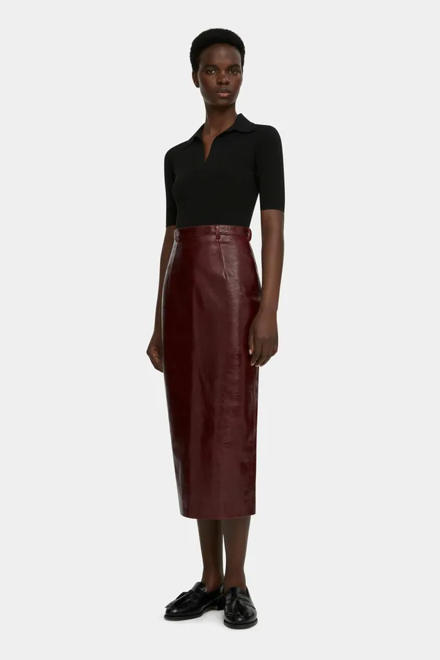 Emilia Wickstead Lorelei Pencil Skirt In Oxblood Leather Women Skirts