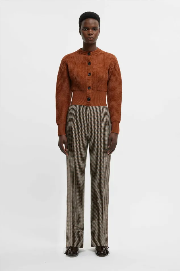 Emilia Wickstead Miggy Trousers In Tan and Ivory Merino Shetland Women Trousers