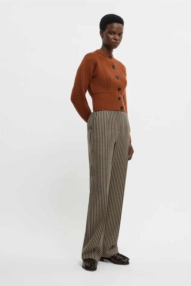 Emilia Wickstead Miggy Trousers In Tan and Ivory Merino Shetland Women Trousers