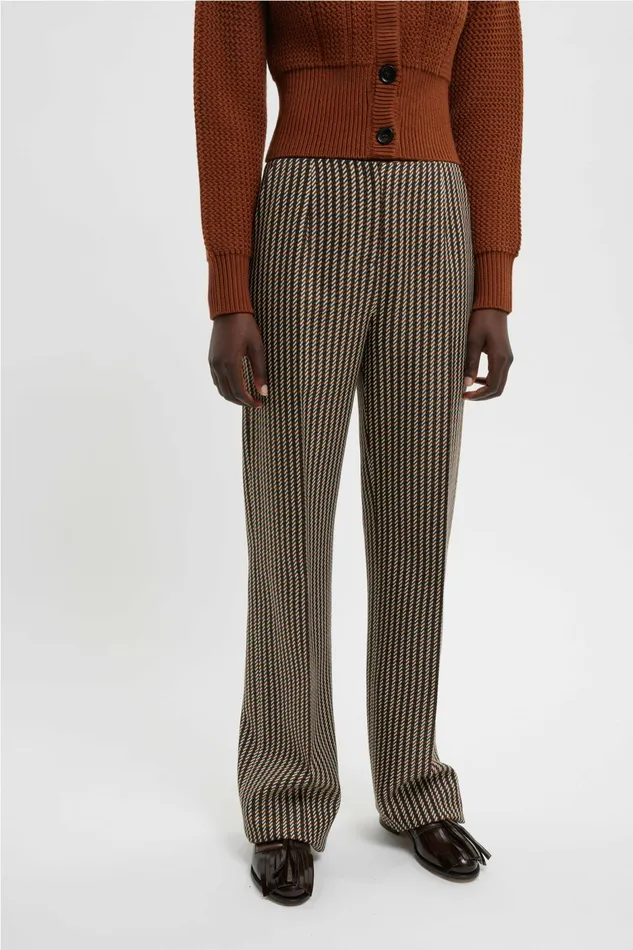 Emilia Wickstead Miggy Trousers In Tan and Ivory Merino Shetland Women Trousers