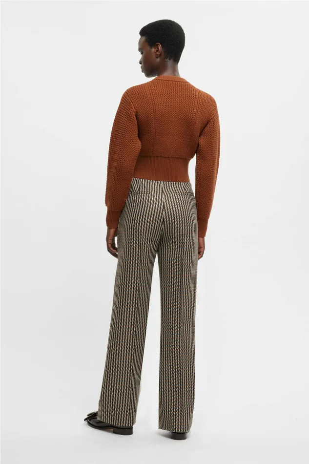 Emilia Wickstead Miggy Trousers In Tan and Ivory Merino Shetland Women Trousers