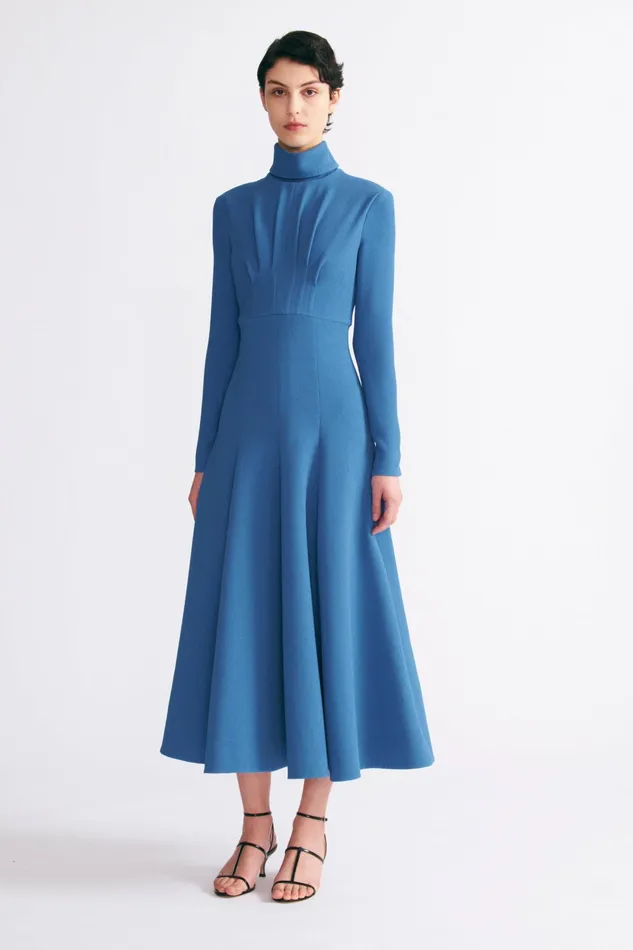 Emilia Wickstead Oakley Dress In Indigo Double Crepe Women Dresses
