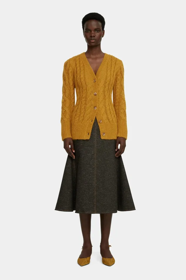Emilia Wickstead Ross Cable Knit Cardigan In Mustard Mohair Women Knitwear