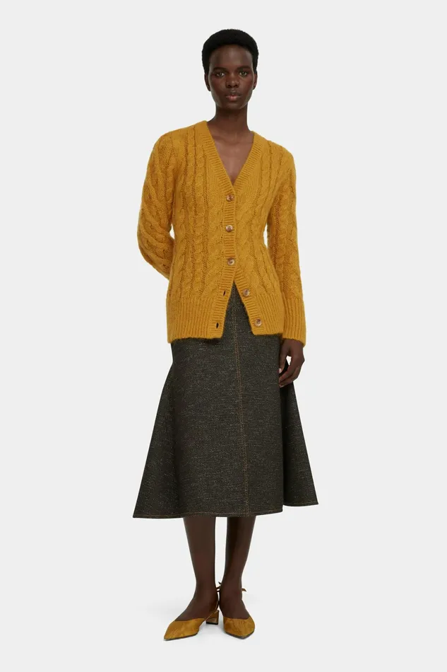 Emilia Wickstead Ross Cable Knit Cardigan In Mustard Mohair Women Knitwear