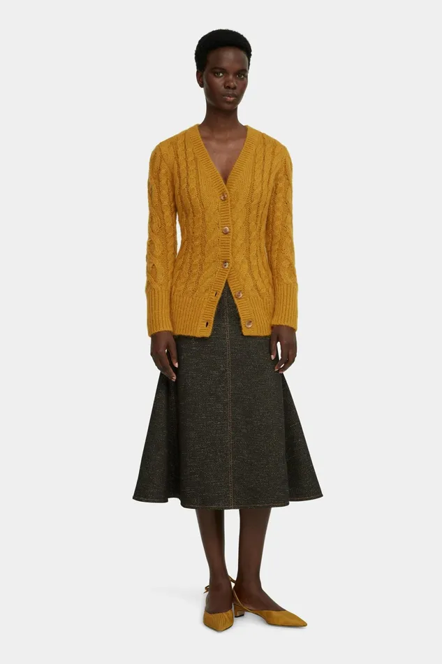 Emilia Wickstead Ross Cable Knit Cardigan In Mustard Mohair Women Knitwear