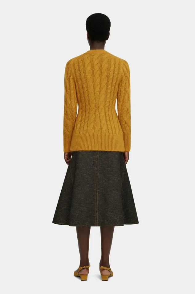 Emilia Wickstead Ross Cable Knit Cardigan In Mustard Mohair Women Knitwear