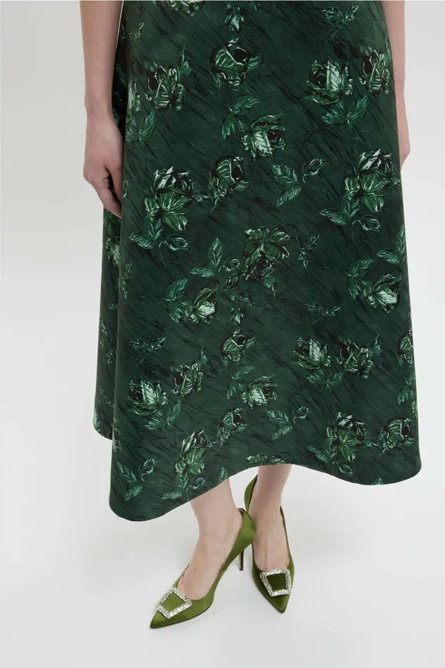 Emilia Wickstead Shiloh Dress In Green Roses On Marble Print Taffeta Faille Women Dresses Emilia Wickstead Shiloh Dress In Green Roses On Marble Print Taffeta Faille Women Dresses