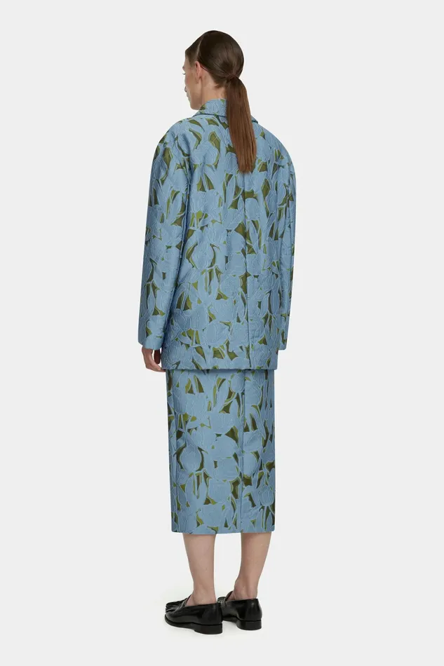 Emilia Wickstead Sophica Blue And Khaki Lace Puffer Jacket Women Jackets And Coats