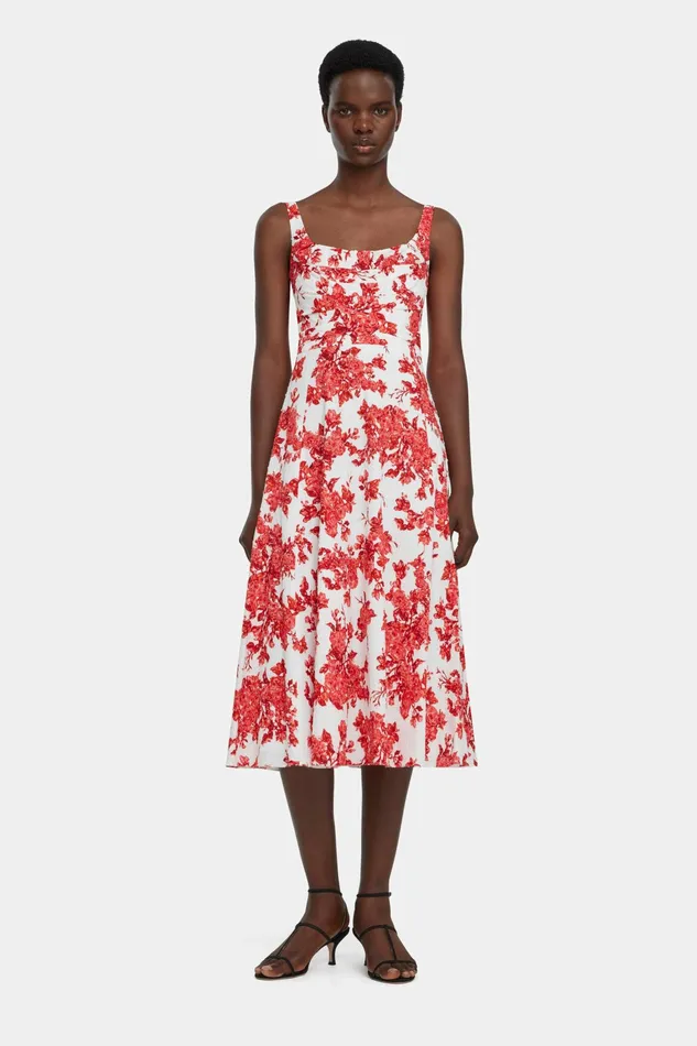 Emilia Wickstead Verena Dress In Hot Pink Centifolia Rose Floral Print Bibione Cotton Women Dresses Emilia Wickstead Verena Dress In Hot Pink Centifolia Rose Floral Print Bibione Cotton Women Dresses