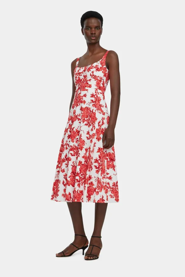 Emilia Wickstead Verena Dress In Hot Pink Centifolia Rose Floral Print Bibione Cotton Women Dresses