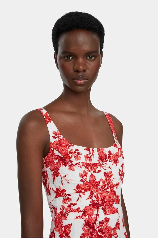 Emilia Wickstead Verena Dress In Hot Pink Centifolia Rose Floral Print Bibione Cotton Women Dresses