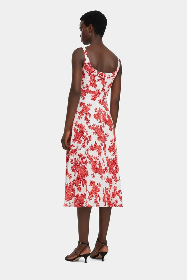 Emilia Wickstead Verena Dress In Hot Pink Centifolia Rose Floral Print Bibione Cotton Women Dresses