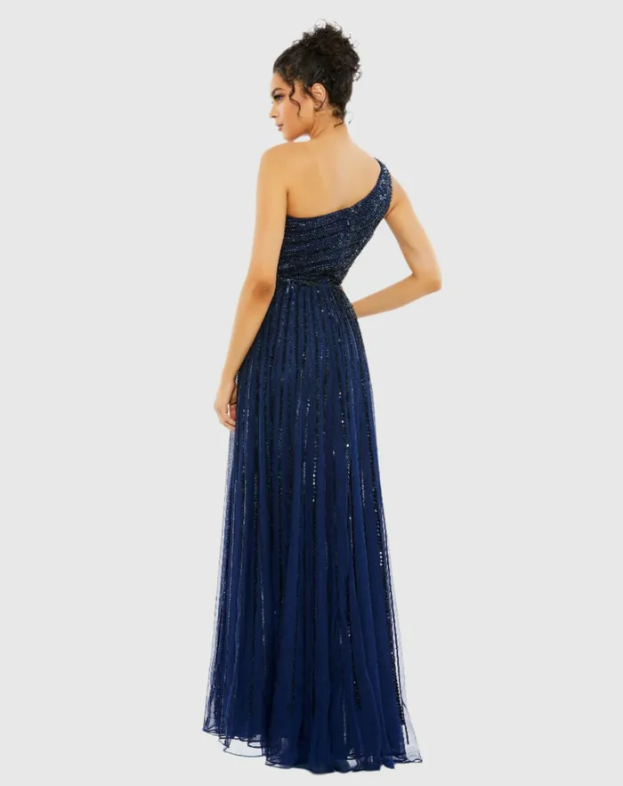 Evening Gowns Mac Duggal Women Embellished One Shoulder ALine Gown Copper