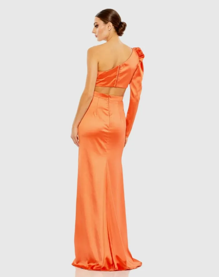 Evening Gowns Women Orange Puff One Sleeve Cut Out Side Knot Gown Tangerine Mac Duggal Evening Gowns Women Orange Puff One Sleeve Cut Out Side Knot Gown Tangerine Mac Duggal