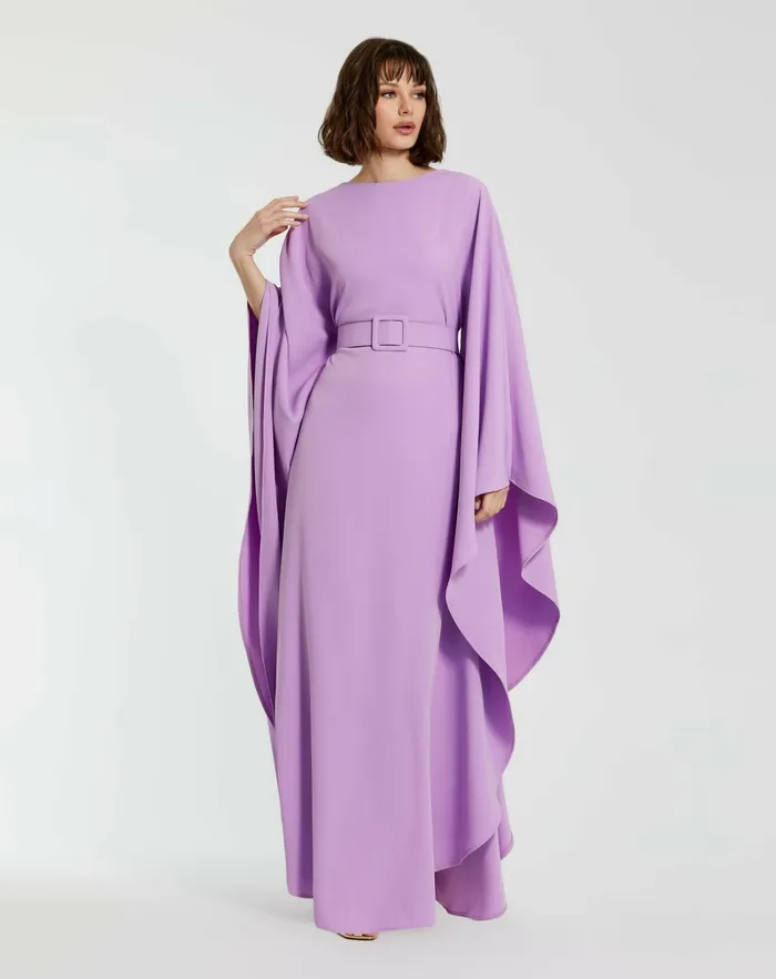 Every Day Dresses Crepe Boat Neck Caftan Dress With Belt Orchid 8211 Mac Duggal Women