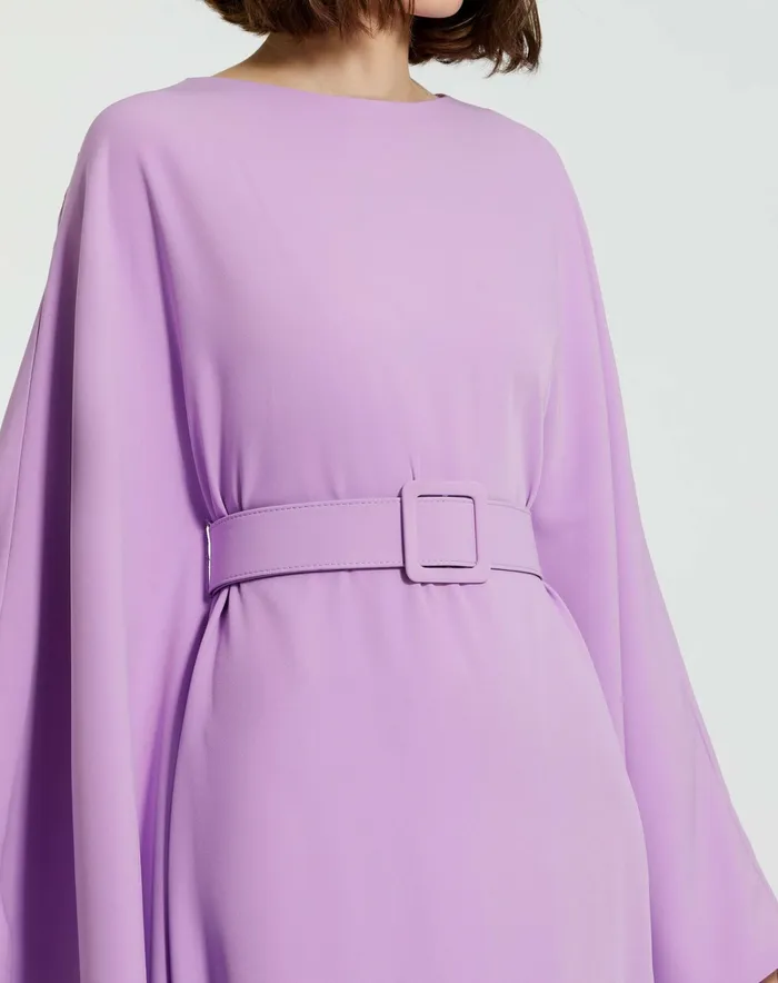 Every Day Dresses Crepe Boat Neck Caftan Dress With Belt Orchid 8211 Mac Duggal Women