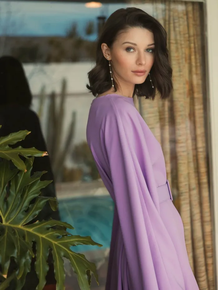 Every Day Dresses Crepe Boat Neck Caftan Dress With Belt Orchid 8211 Mac Duggal Women