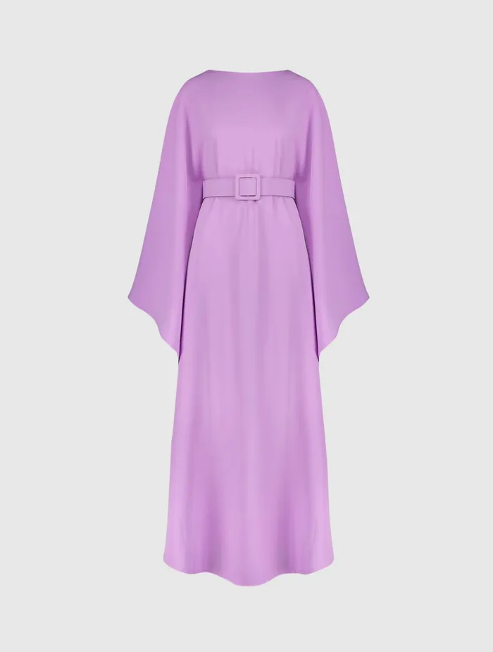 Every Day Dresses Crepe Boat Neck Caftan Dress With Belt Orchid 8211 Mac Duggal Women