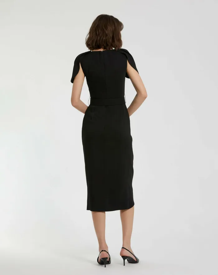 Every Day Dresses Mac Duggal Women Crepe Boat Neck Midi Tulip Dress With Belt Black