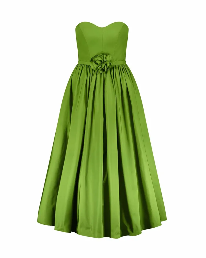 Every Day Dresses Women Faille Strapless A Line Midi Dress With 3D Rose Pear Mac Duggal