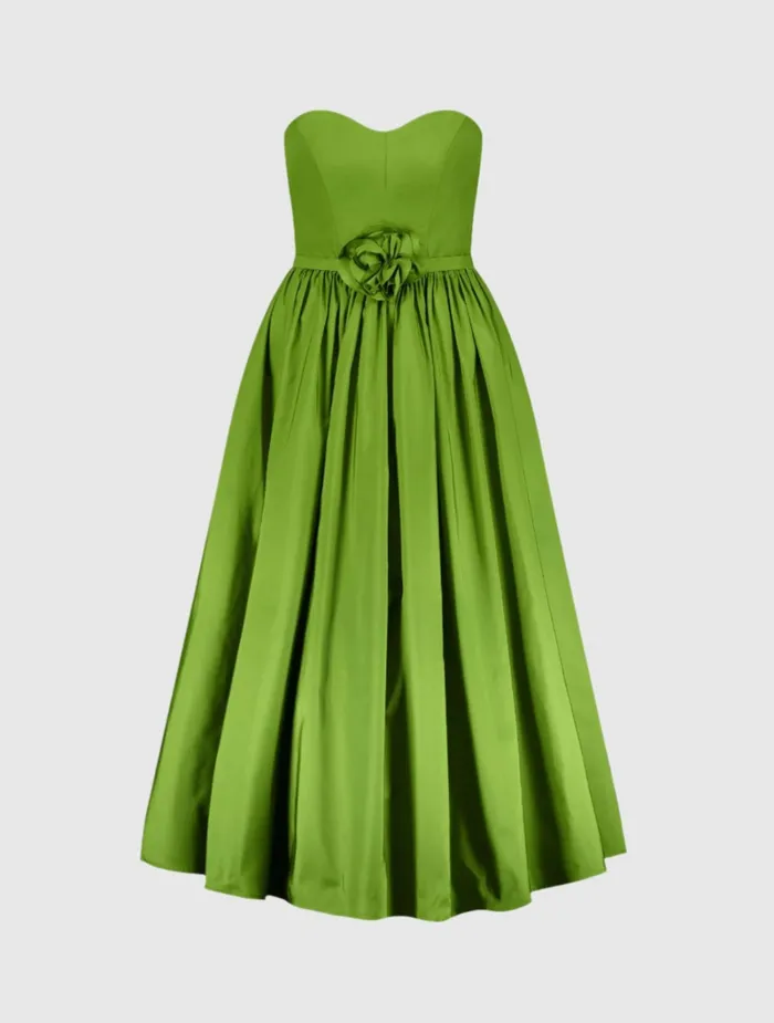 Every Day Dresses Women Faille Strapless A Line Midi Dress With 3D Rose Pear Mac Duggal