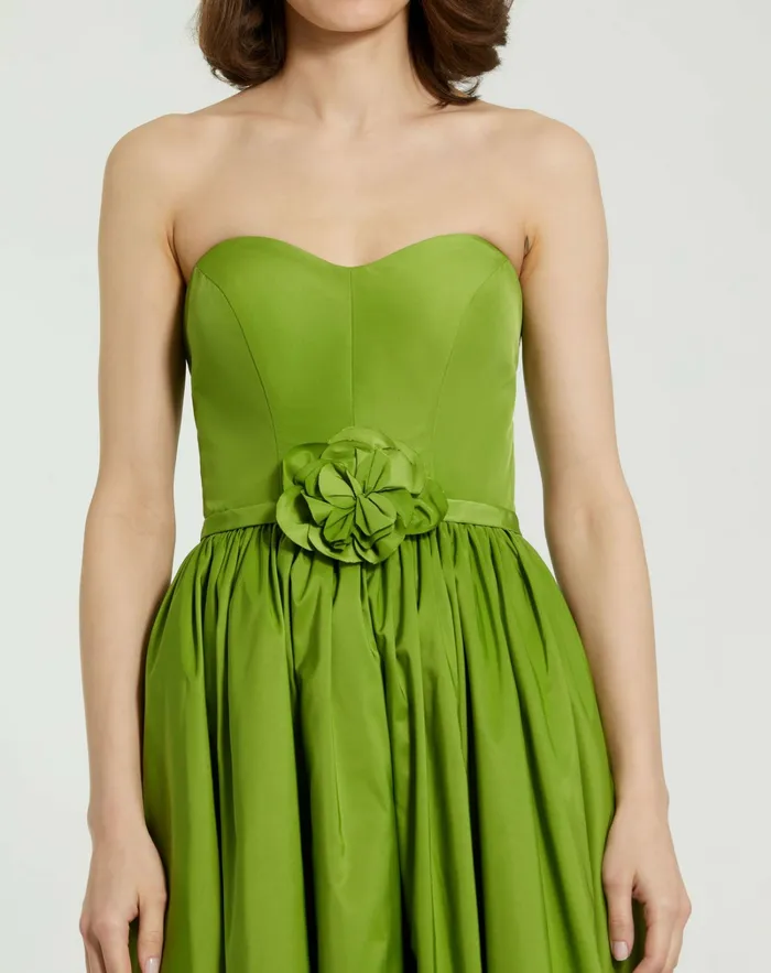 Every Day Dresses Women Faille Strapless A Line Midi Dress With 3D Rose Pear Mac Duggal