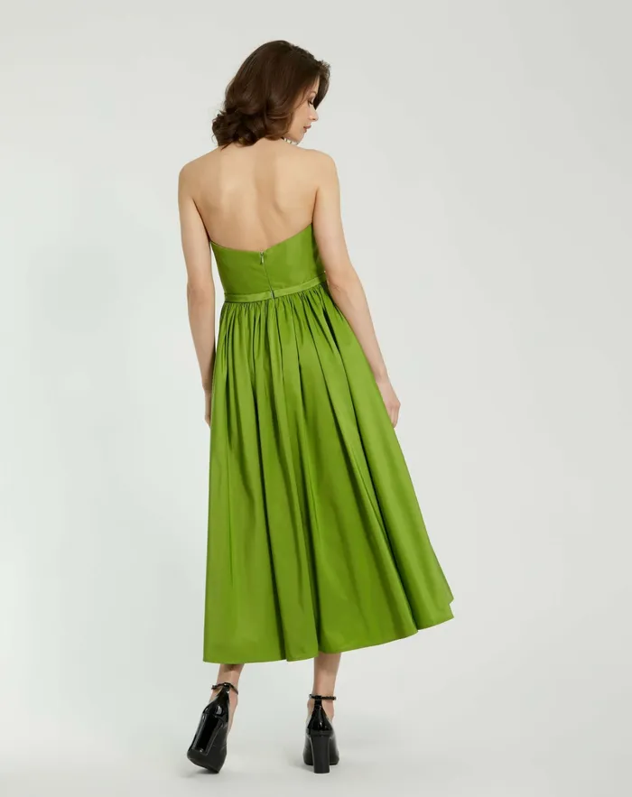 Every Day Dresses Women Faille Strapless A Line Midi Dress With 3D Rose Pear Mac Duggal