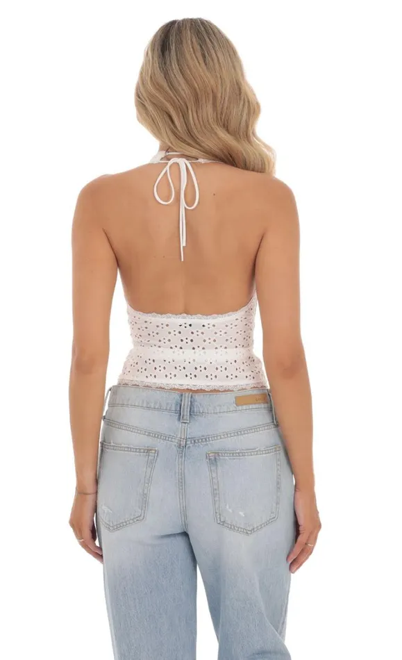 Eyelet Plunge Neck Top White Women LUCY IN THE SKY Tops Eyelet Plunge Neck Top White Women LUCY IN THE SKY Tops