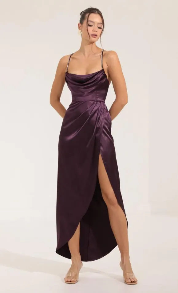 Farah Corset Cowl Neck Maxi Dress Purple Women LUCY IN THE SKY Maxi Dresses