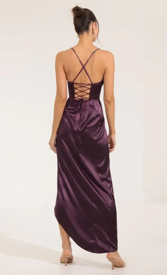 Farah Corset Cowl Neck Maxi Dress Purple Women LUCY IN THE SKY Maxi Dresses