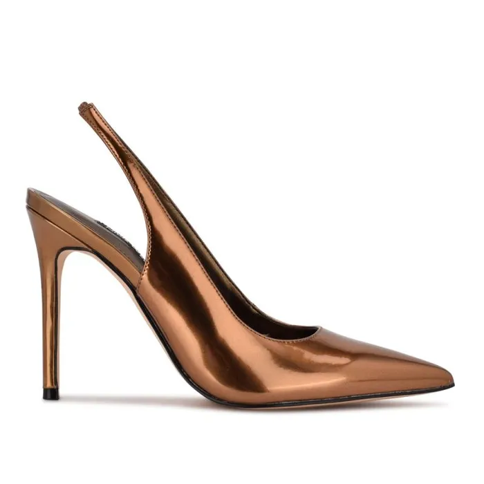 Feather Pointy Toe Slingback Pumps Bronze Women Nine West Heels