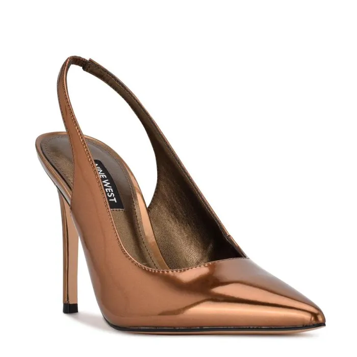 Feather Pointy Toe Slingback Pumps Bronze Women Nine West Heels Feather Pointy Toe Slingback Pumps Bronze Women Nine West Heels
