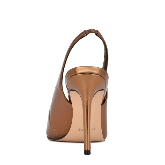 Feather Pointy Toe Slingback Pumps Bronze Women Nine West Heels Feather Pointy Toe Slingback Pumps Bronze Women Nine West Heels