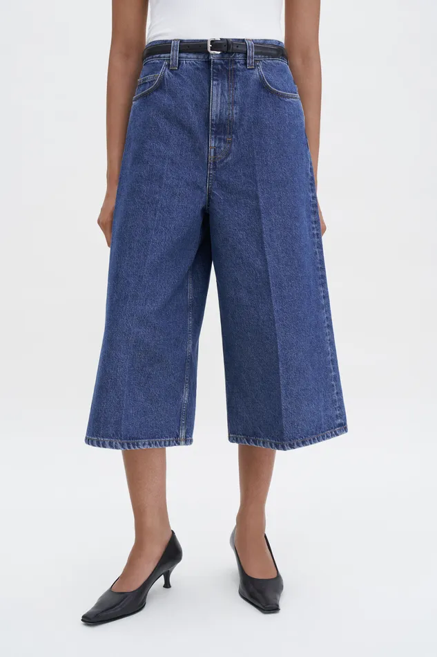filippak Jeans Women Jean Work Shorts Washed Mid Blue