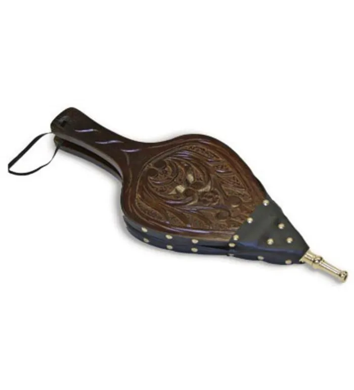Fireplace and Hearth Wood Carved Scroll Bellows In A Dark Brown Finish Plow and Hearth Wood Stove Accessories