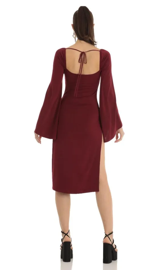 Flare Sleeve Midi Dress Red Women LUCY IN THE SKY Midi Dresses Flare Sleeve Midi Dress Red Women LUCY IN THE SKY Midi Dresses