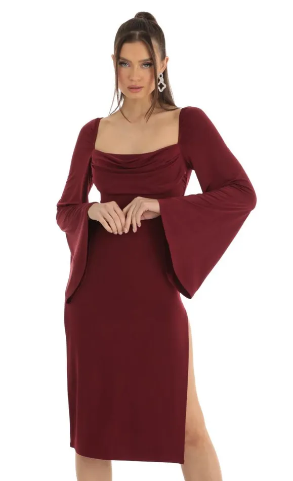 Flare Sleeve Midi Dress Red Women LUCY IN THE SKY Midi Dresses Flare Sleeve Midi Dress Red Women LUCY IN THE SKY Midi Dresses