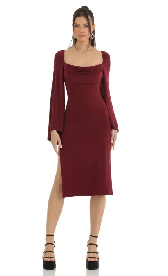Flare Sleeve Midi Dress Red Women LUCY IN THE SKY Midi Dresses Flare Sleeve Midi Dress Red Women LUCY IN THE SKY Midi Dresses