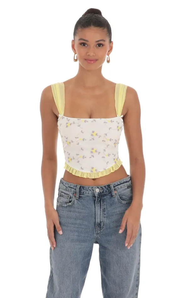 Floral Back Tie Top White Women LUCY IN THE SKY Tops