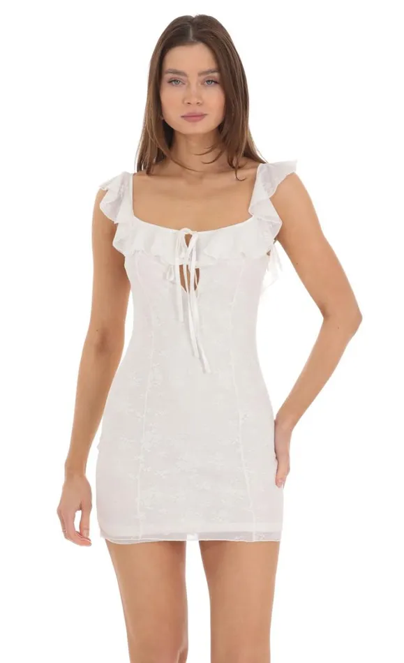 Floral Lace Ruffle Trim Dress White Women LUCY IN THE SKY Mini Dresses