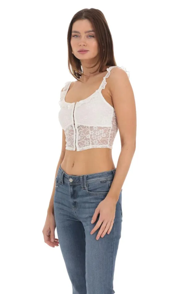 Floral Lace Top White Women LUCY IN THE SKY Tops Floral Lace Top White Women LUCY IN THE SKY Tops